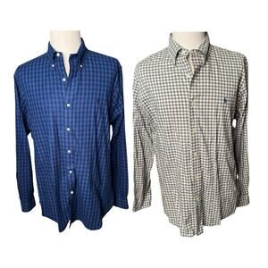 Ralph Lauren 2 Gingham Button Down Shirts Blue Gray XL